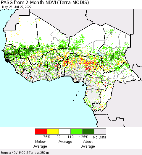 Western Africa PASG from 2-Month NDVI (Terra-MODIS) Thematic Map For 7/20/2022 - 7/27/2022