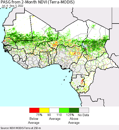 Western Africa PASG from 2-Month NDVI (Terra-MODIS) Thematic Map For 8/29/2022 - 9/5/2022