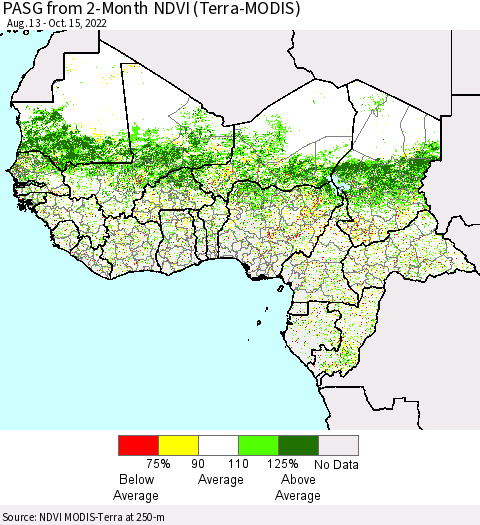 Western Africa PASG from 2-Month NDVI (Terra-MODIS) Thematic Map For 10/8/2022 - 10/15/2022