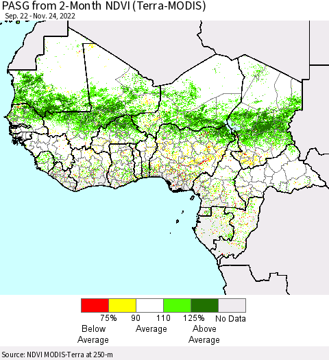 Western Africa PASG from 2-Month NDVI (Terra-MODIS) Thematic Map For 11/17/2022 - 11/24/2022