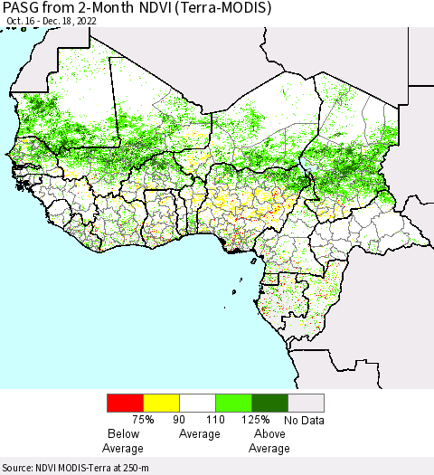Western Africa PASG from 2-Month NDVI (Terra-MODIS) Thematic Map For 12/11/2022 - 12/18/2022