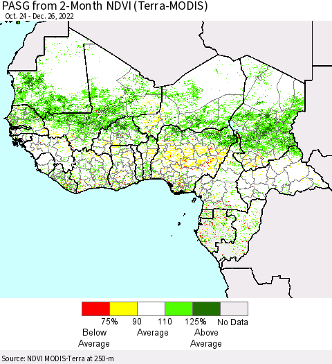 Western Africa PASG from 2-Month NDVI (Terra-MODIS) Thematic Map For 12/19/2022 - 12/26/2022