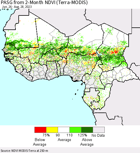 Western Africa PASG from 2-Month NDVI (Terra-MODIS) Thematic Map For 8/21/2023 - 8/28/2023