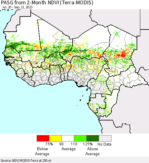 Western Africa PASG from 2-Month NDVI (Terra-MODIS) Thematic Map For 9/14/2023 - 9/21/2023