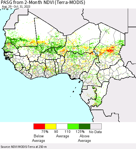 Western Africa PASG from 2-Month NDVI (Terra-MODIS) Thematic Map For 10/24/2023 - 10/31/2023