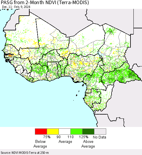Western Africa PASG from 2-Month NDVI (Terra-MODIS) Thematic Map For 2/2/2024 - 2/9/2024