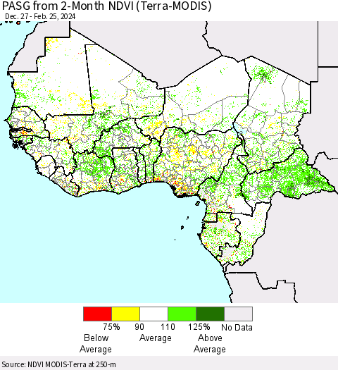 Western Africa PASG from 2-Month NDVI (Terra-MODIS) Thematic Map For 2/18/2024 - 2/25/2024