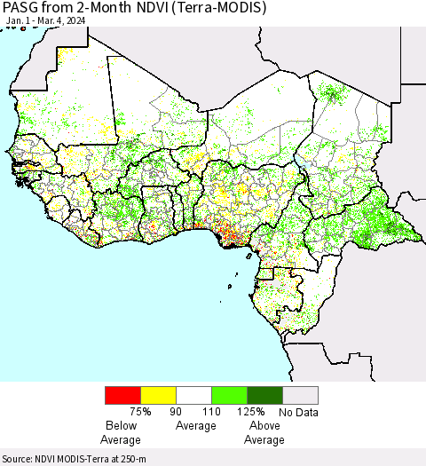 Western Africa PASG from 2-Month NDVI (Terra-MODIS) Thematic Map For 2/26/2024 - 3/4/2024