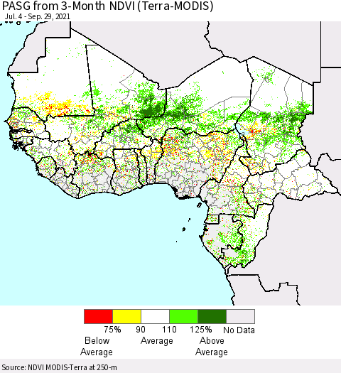 Western Africa PASG from 3-Month NDVI (Terra-MODIS) Thematic Map For 9/22/2021 - 9/29/2021