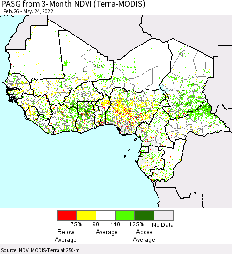 Western Africa PASG from 3-Month NDVI (Terra-MODIS) Thematic Map For 5/17/2022 - 5/24/2022