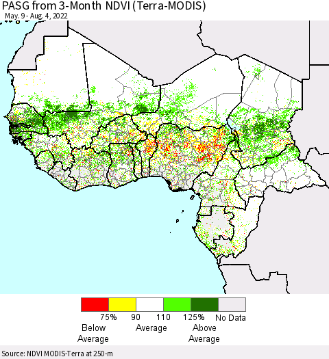 Western Africa PASG from 3-Month NDVI (Terra-MODIS) Thematic Map For 7/28/2022 - 8/4/2022