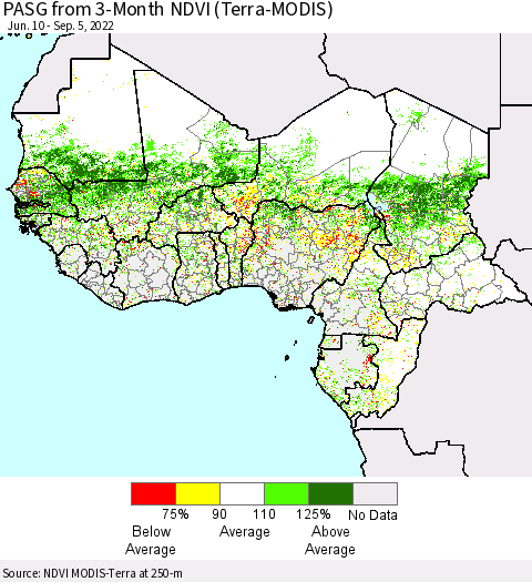 Western Africa PASG from 3-Month NDVI (Terra-MODIS) Thematic Map For 8/29/2022 - 9/5/2022