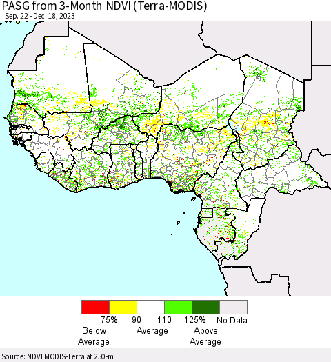 Western Africa PASG from 3-Month NDVI (Terra-MODIS) Thematic Map For 12/11/2023 - 12/18/2023