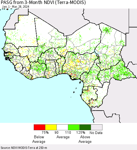 Western Africa PASG from 3-Month NDVI (Terra-MODIS) Thematic Map For 3/21/2024 - 3/28/2024