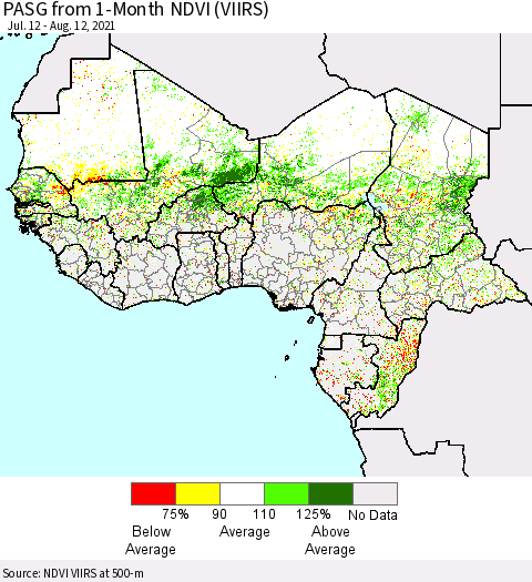 Western Africa PASG from 1-Month NDVI (VIIRS) Thematic Map For 8/5/2021 - 8/12/2021