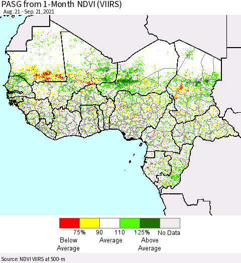 Western Africa PASG from 1-Month NDVI (VIIRS) Thematic Map For 9/14/2021 - 9/21/2021