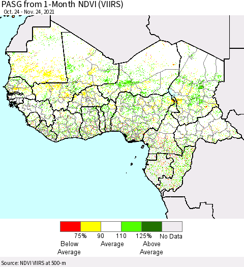 Western Africa PASG from 1-Month NDVI (VIIRS) Thematic Map For 11/17/2021 - 11/24/2021