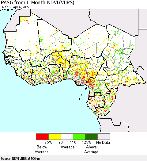 Western Africa PASG from 1-Month NDVI (VIIRS) Thematic Map For 3/30/2022 - 4/6/2022
