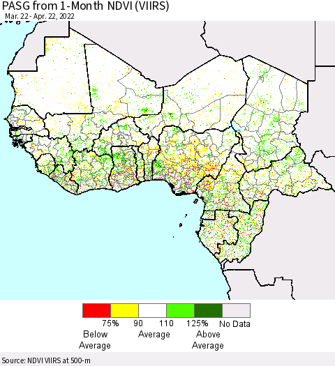 Western Africa PASG from 1-Month NDVI (VIIRS) Thematic Map For 4/15/2022 - 4/22/2022