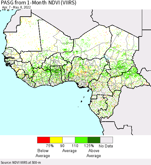 Western Africa PASG from 1-Month NDVI (VIIRS) Thematic Map For 5/1/2022 - 5/8/2022