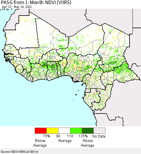 Western Africa PASG from 1-Month NDVI (VIIRS) Thematic Map For 5/9/2022 - 5/16/2022