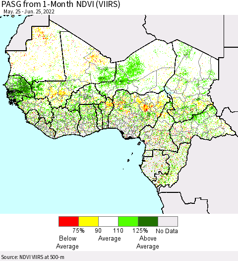 Western Africa PASG from 1-Month NDVI (VIIRS) Thematic Map For 6/18/2022 - 6/25/2022