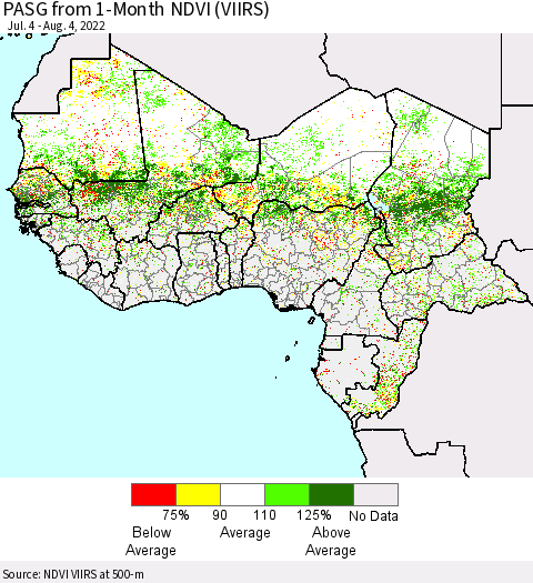 Western Africa PASG from 1-Month NDVI (VIIRS) Thematic Map For 7/28/2022 - 8/4/2022