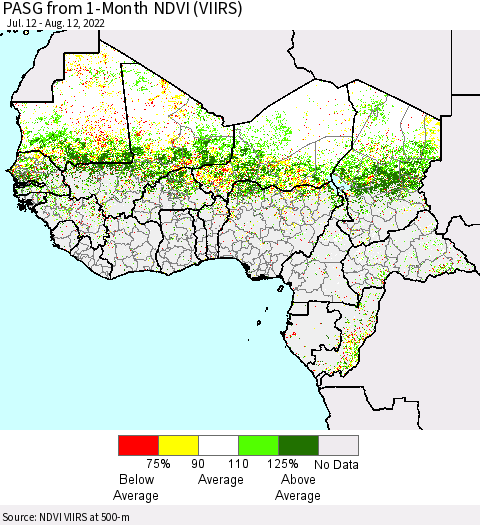 Western Africa PASG from 1-Month NDVI (VIIRS) Thematic Map For 8/5/2022 - 8/12/2022