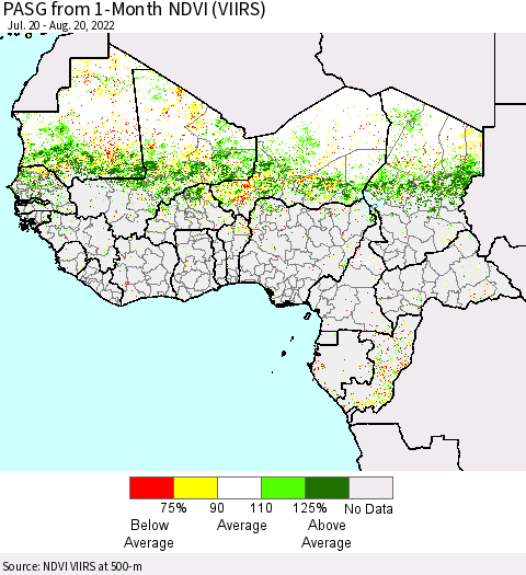 Western Africa PASG from 1-Month NDVI (VIIRS) Thematic Map For 8/13/2022 - 8/20/2022