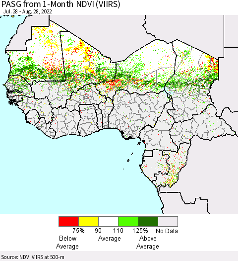 Western Africa PASG from 1-Month NDVI (VIIRS) Thematic Map For 8/21/2022 - 8/28/2022