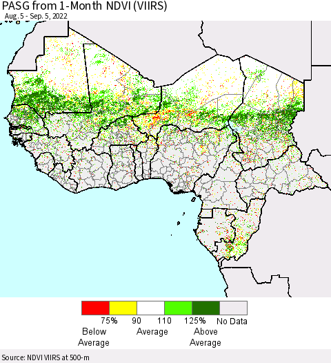 Western Africa PASG from 1-Month NDVI (VIIRS) Thematic Map For 8/29/2022 - 9/5/2022