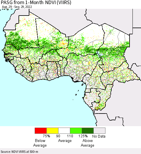 Western Africa PASG from 1-Month NDVI (VIIRS) Thematic Map For 9/22/2022 - 9/29/2022