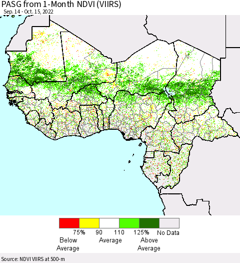 Western Africa PASG from 1-Month NDVI (VIIRS) Thematic Map For 10/8/2022 - 10/15/2022