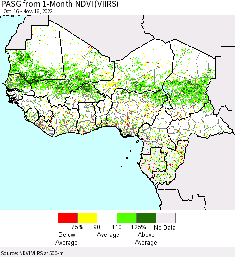Western Africa PASG from 1-Month NDVI (VIIRS) Thematic Map For 11/9/2022 - 11/16/2022