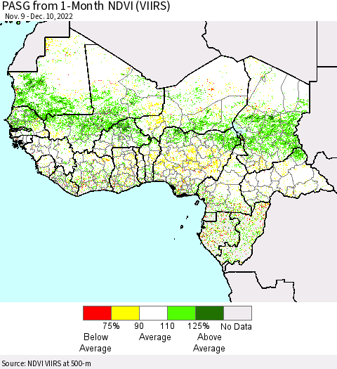 Western Africa PASG from 1-Month NDVI (VIIRS) Thematic Map For 12/3/2022 - 12/10/2022