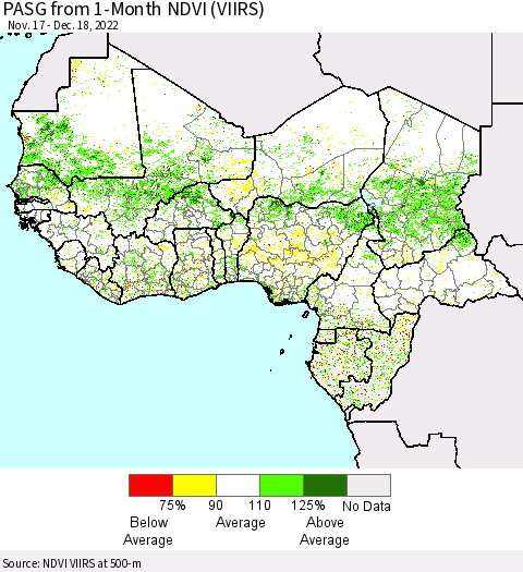 Western Africa PASG from 1-Month NDVI (VIIRS) Thematic Map For 12/11/2022 - 12/18/2022