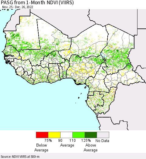 Western Africa PASG from 1-Month NDVI (VIIRS) Thematic Map For 12/19/2022 - 12/26/2022