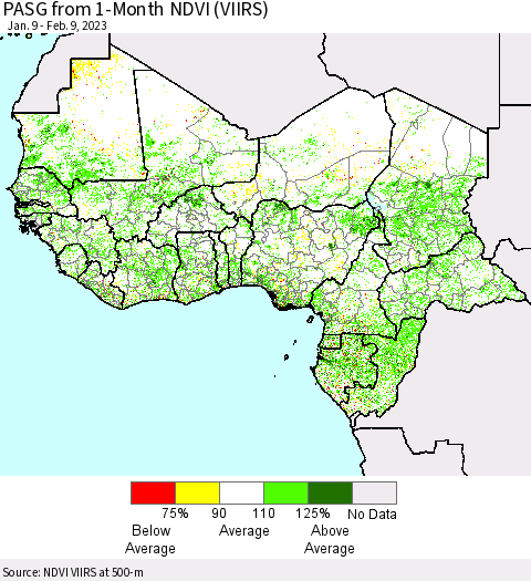 Western Africa PASG from 1-Month NDVI (VIIRS) Thematic Map For 2/2/2023 - 2/9/2023
