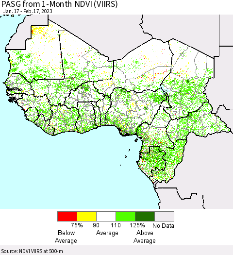 Western Africa PASG from 1-Month NDVI (VIIRS) Thematic Map For 2/10/2023 - 2/17/2023