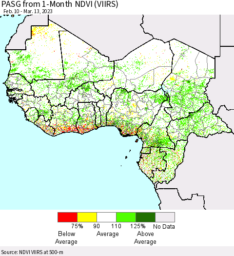 Western Africa PASG from 1-Month NDVI (VIIRS) Thematic Map For 3/6/2023 - 3/13/2023