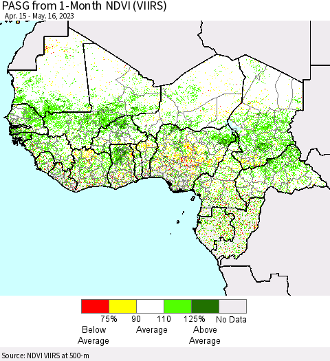 Western Africa PASG from 1-Month NDVI (VIIRS) Thematic Map For 5/9/2023 - 5/16/2023