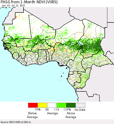 Western Africa PASG from 1-Month NDVI (VIIRS) Thematic Map For 7/4/2023 - 7/11/2023