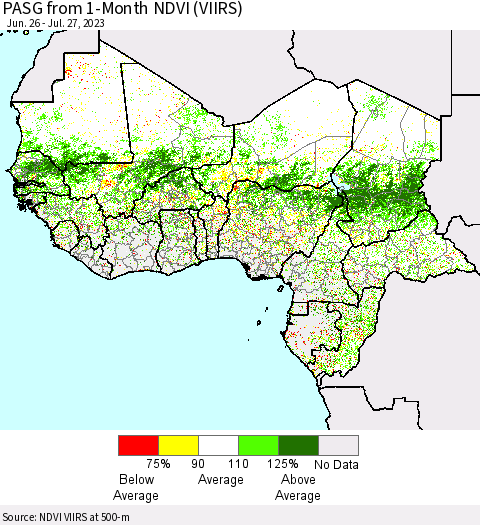 Western Africa PASG from 1-Month NDVI (VIIRS) Thematic Map For 7/20/2023 - 7/27/2023