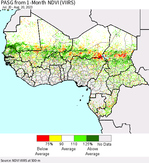Western Africa PASG from 1-Month NDVI (VIIRS) Thematic Map For 8/13/2023 - 8/20/2023