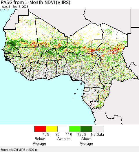 Western Africa PASG from 1-Month NDVI (VIIRS) Thematic Map For 8/29/2023 - 9/5/2023