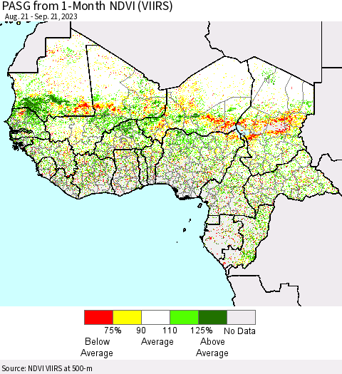 Western Africa PASG from 1-Month NDVI (VIIRS) Thematic Map For 9/14/2023 - 9/21/2023