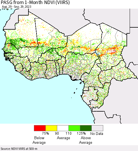 Western Africa PASG from 1-Month NDVI (VIIRS) Thematic Map For 9/22/2023 - 9/29/2023