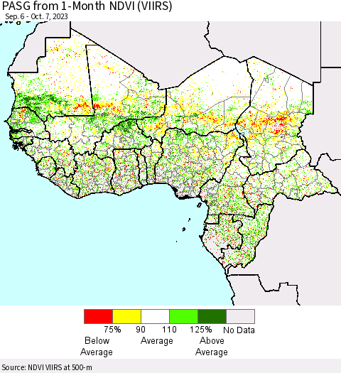 Western Africa PASG from 1-Month NDVI (VIIRS) Thematic Map For 9/30/2023 - 10/7/2023