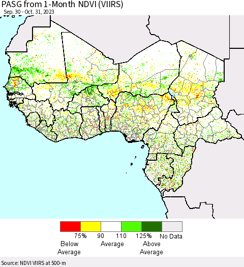 Western Africa PASG from 1-Month NDVI (VIIRS) Thematic Map For 10/24/2023 - 10/31/2023