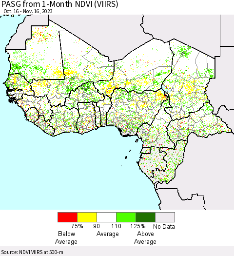 Western Africa PASG from 1-Month NDVI (VIIRS) Thematic Map For 11/9/2023 - 11/16/2023
